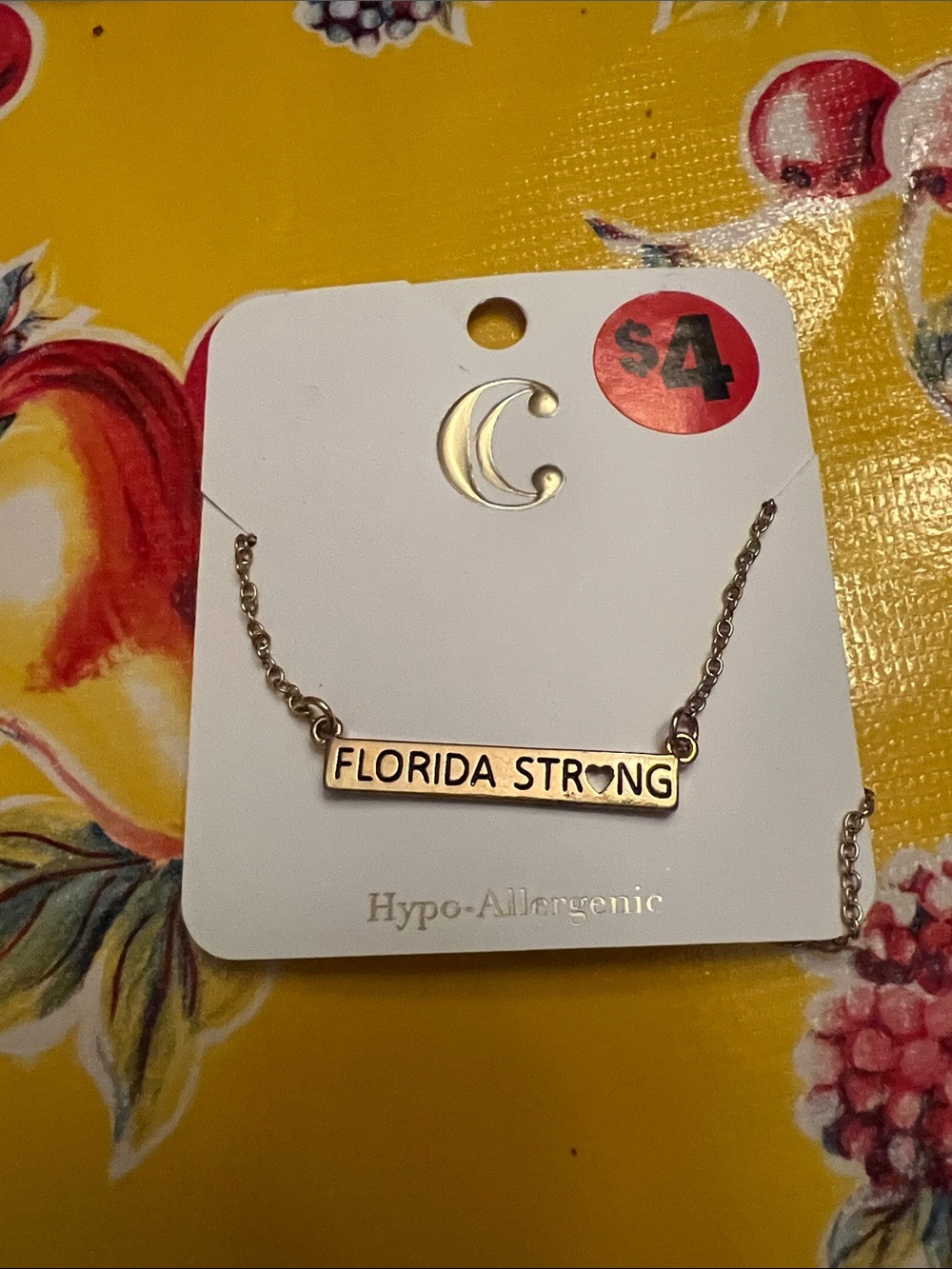 Charming Charlie Gold Tone Florida Strong Bar Necklace with Heart Accent